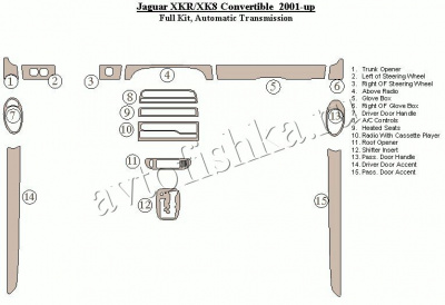 Декоративные накладки салона Jaguar XKR/XK8 2001-н.в. полный набор, Автоматическая коробка передач